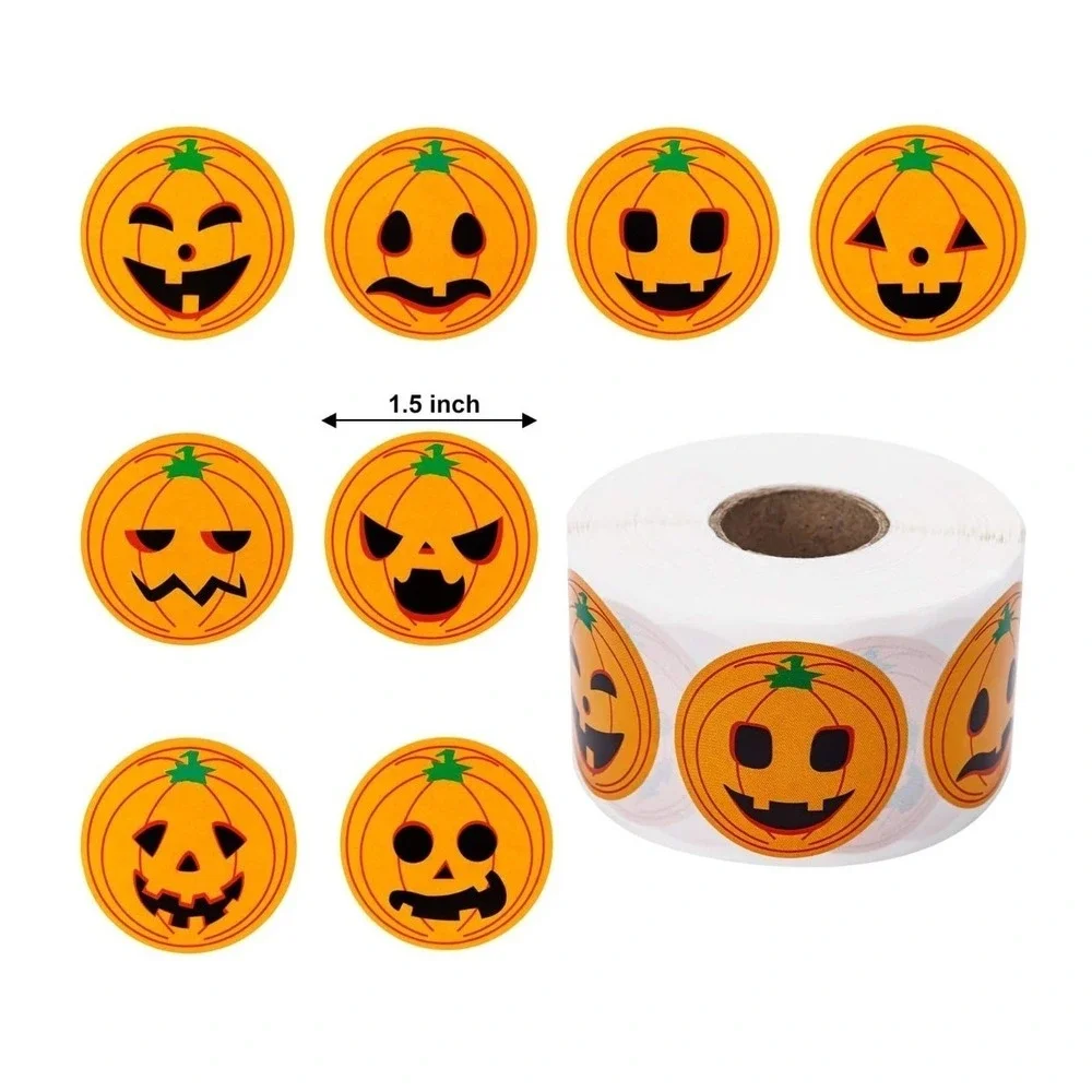 Halloween Pumpkin Face Stickers 1.5 Inch Jack-O-Lantern Roll Kids‎ Party Favors